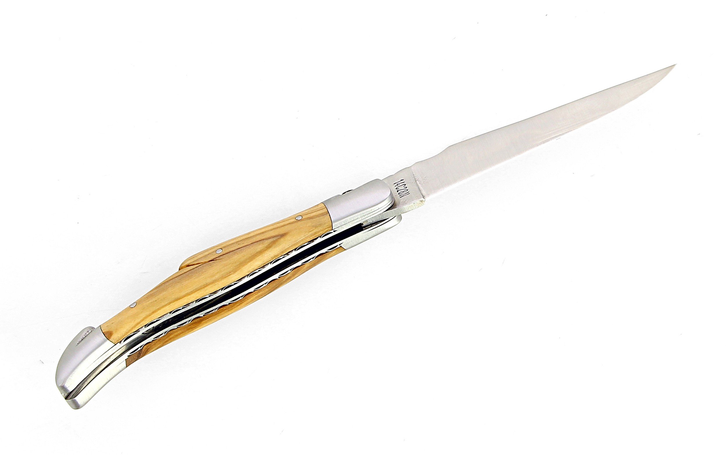 IG Couteau de Laguiole double platine avec tire bouchon et manche en olivier
