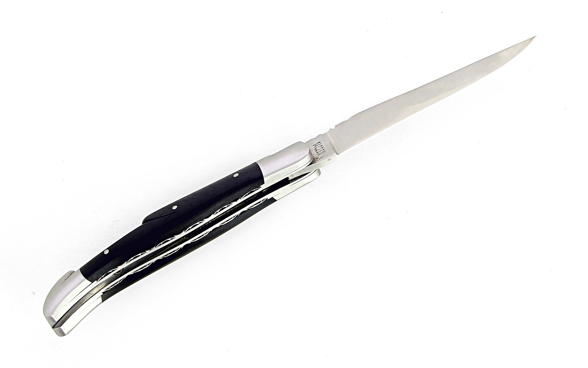 IG Couteau de Laguiole double platine avec tire bouchon et manche en ebene