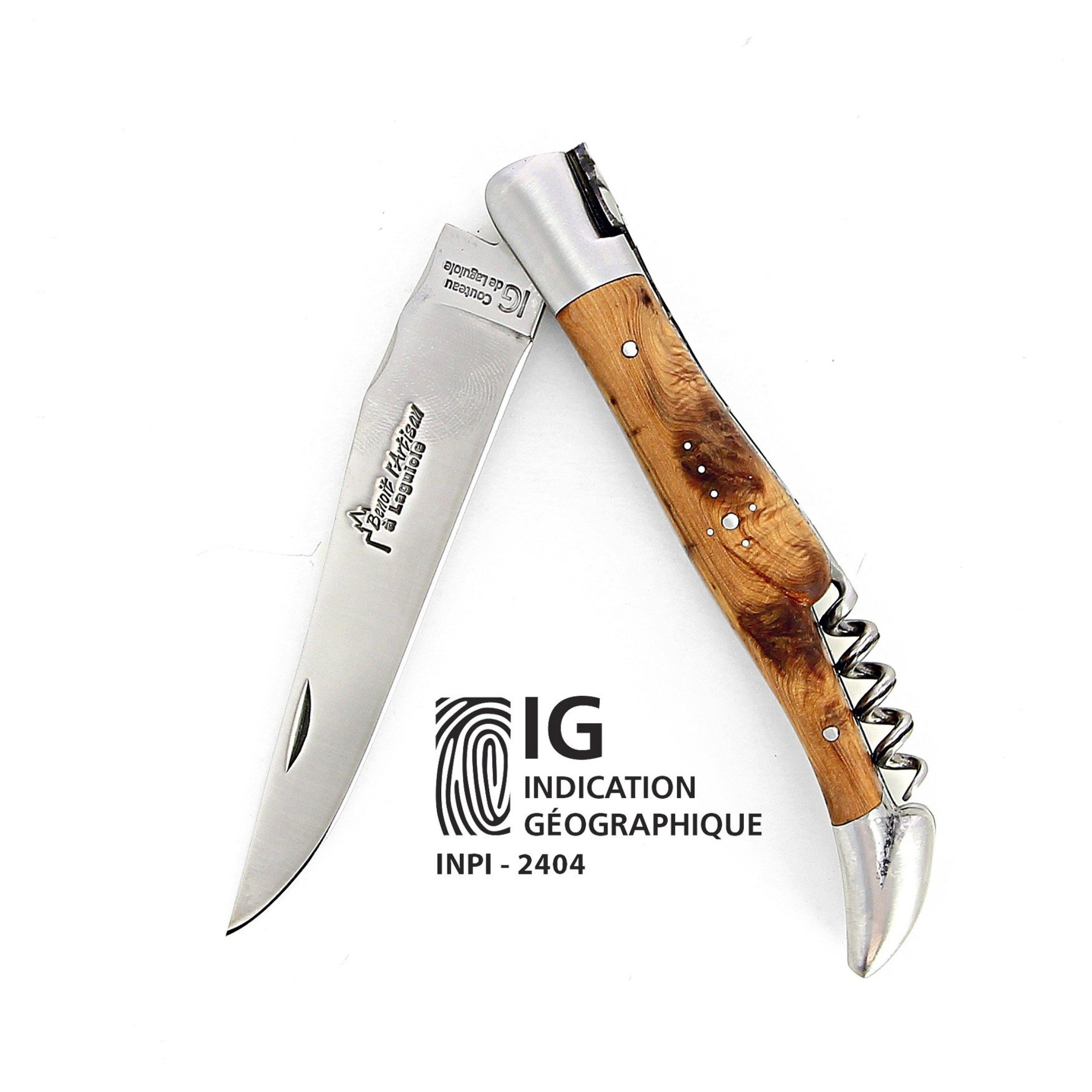 IG Couteau de Laguiole avec tire bouchon double platine et manche en genévrier