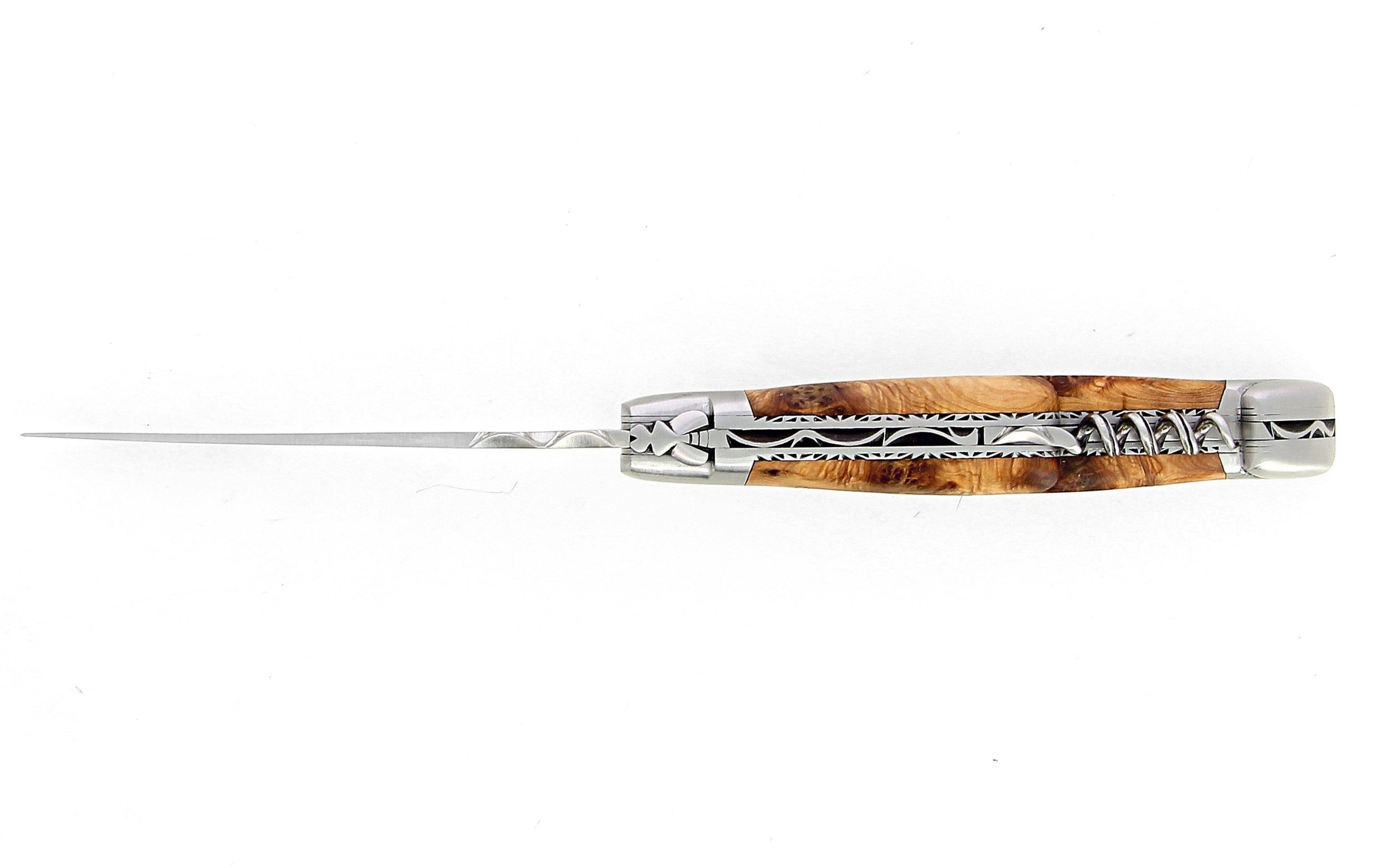 IG Couteau de Laguiole avec tire bouchon double platine et manche en genévrier