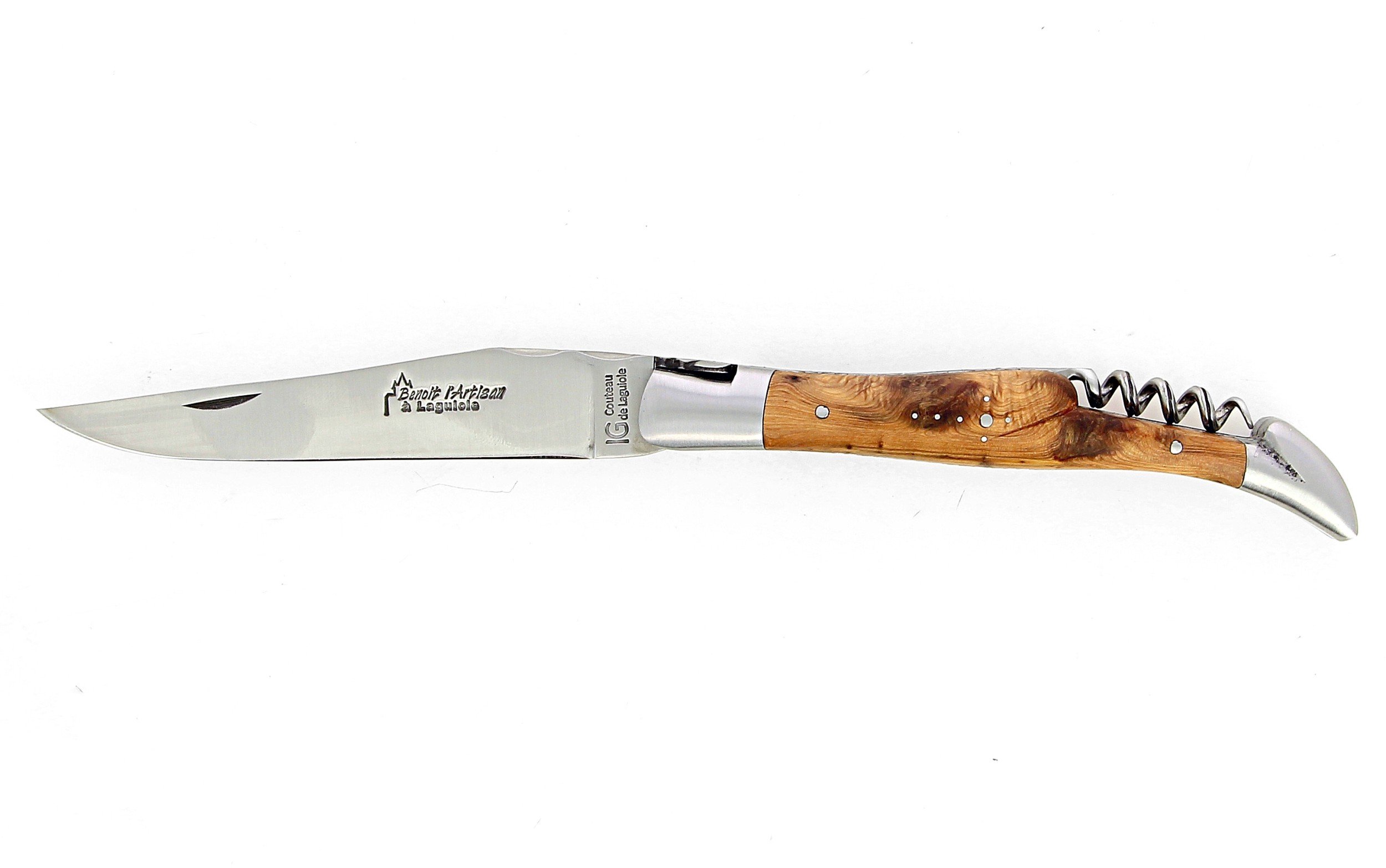 IG Couteau de Laguiole avec tire bouchon double platine et manche en genévrier