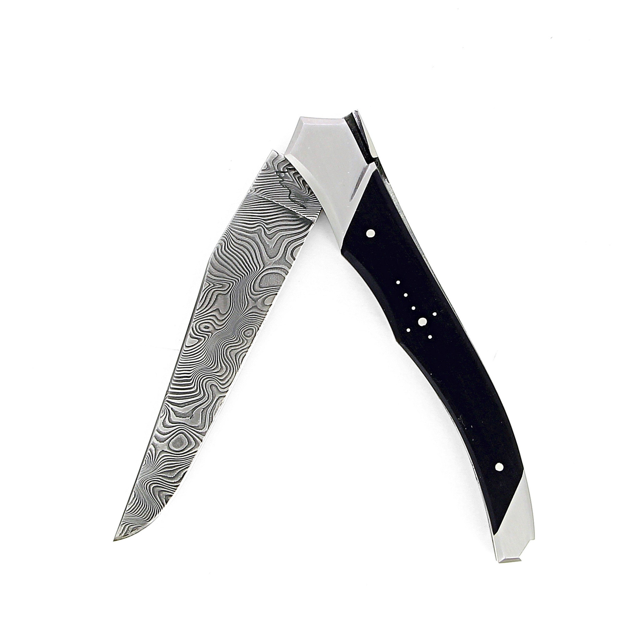 Couteau Laguiole Tribal avec manche en ébène et lame damas inox