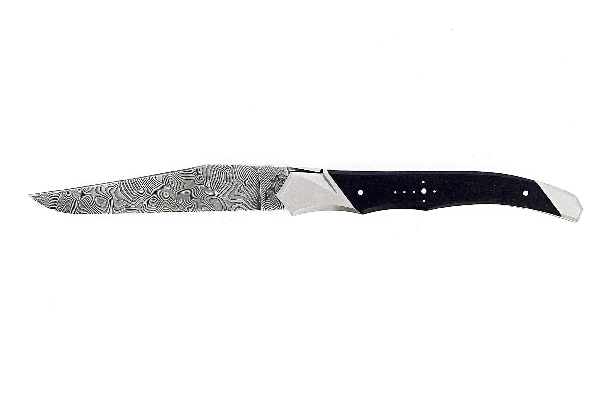 Couteau Laguiole Tribal avec manche en ébène et lame damas inox