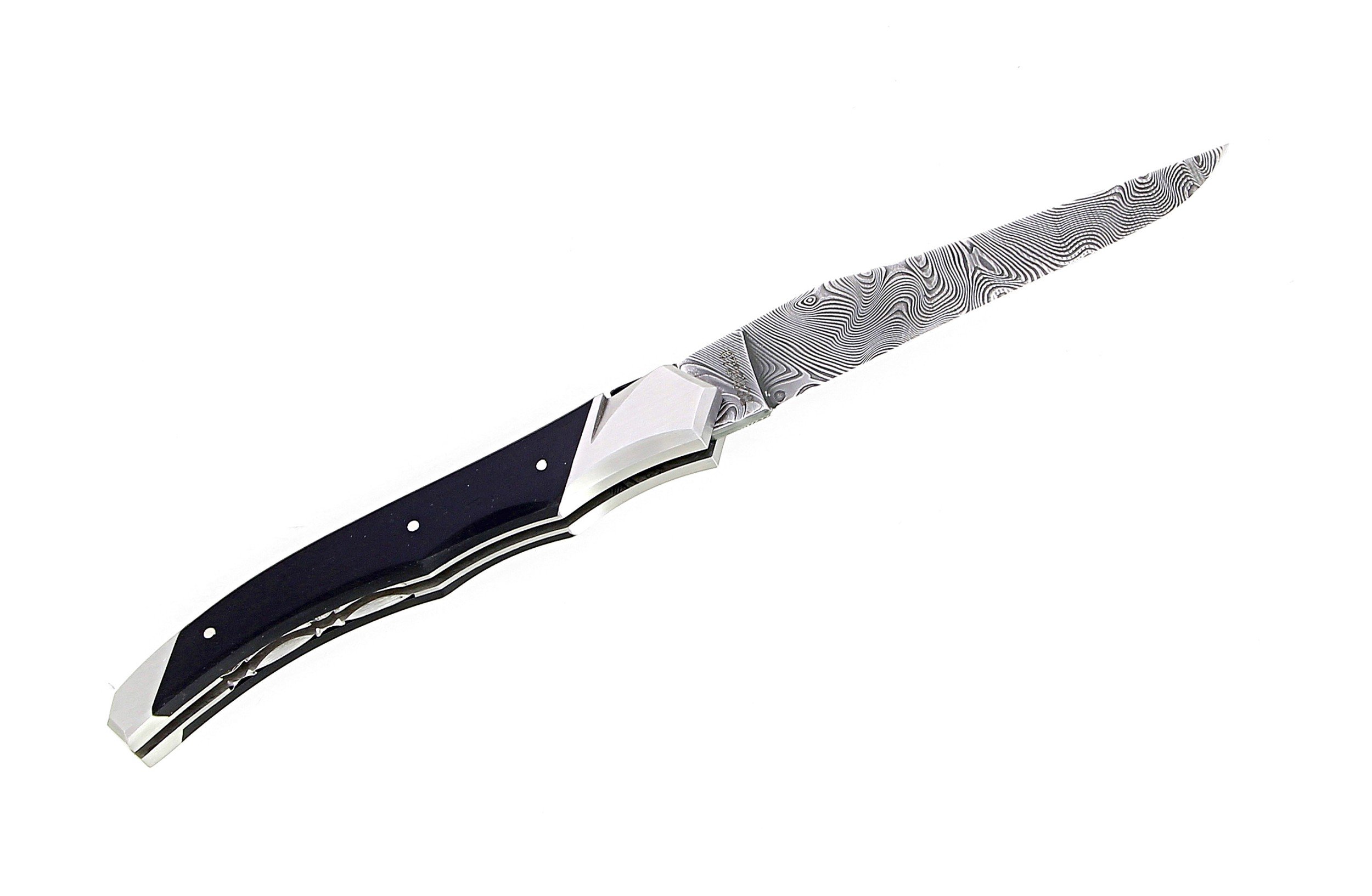 Couteau Laguiole Tribal avec manche en ébène et lame damas inox