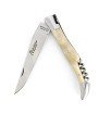 IG Couteau de Laguiole double platine avec tire bouchon manche en corne massive blonde et lame 14C28
