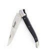 Couteau Laguiole pliant doubles platines, 12 cm, manche en fibre de carbone, intercalaires blancs, mitres inox brossées