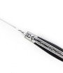 Couteau Laguiole pliant doubles platines, 12 cm, manche en fibre de carbone, intercalaires blancs, mitres inox brossées