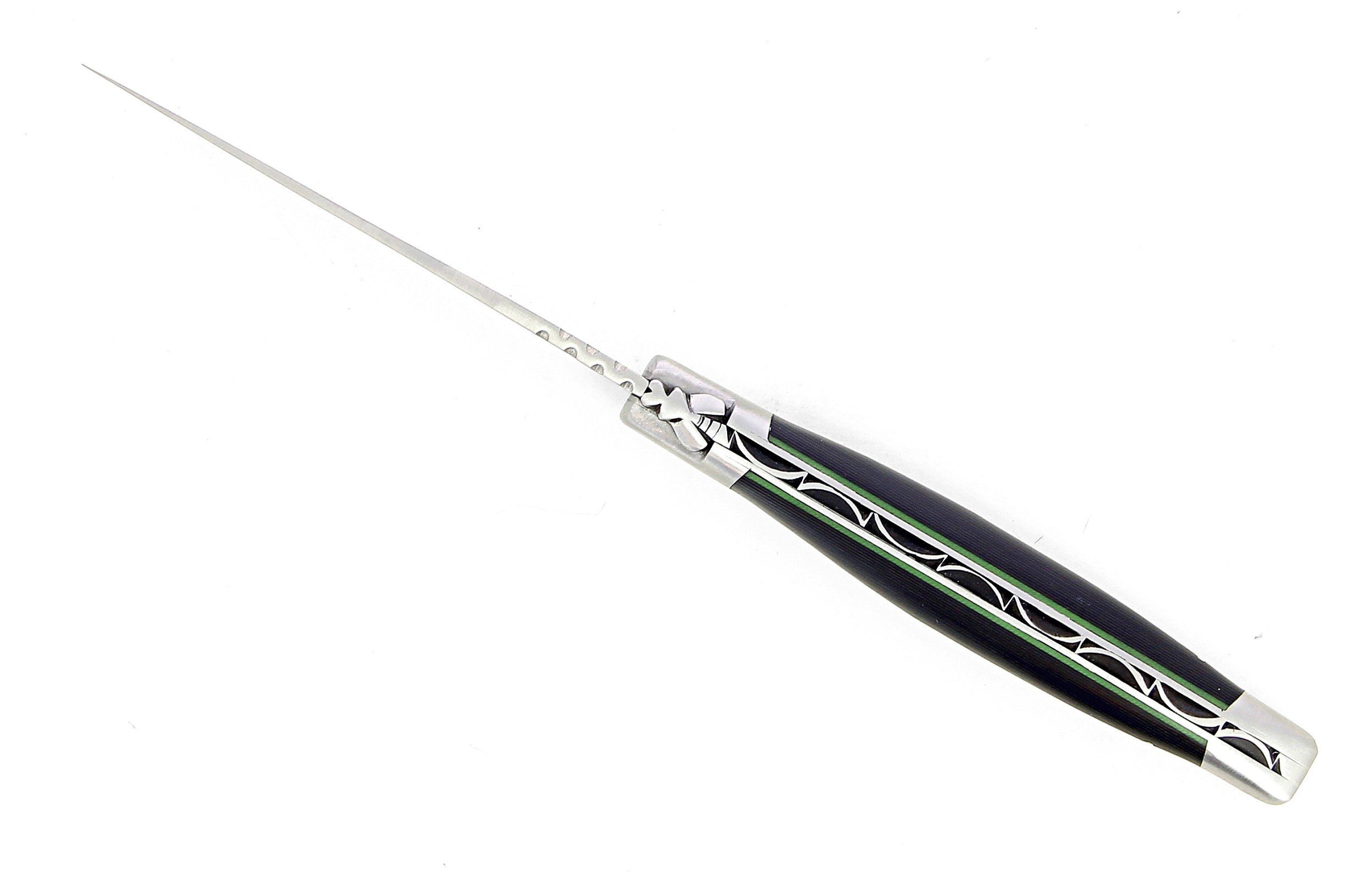 Couteau de Laguiole en fibre de carbon avec intercalaires vertes