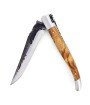 Laguiole 12 cm Abeille Forgée Double Platine manche en bois olivier et deux mitres inox lame brut de forge 12C27