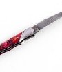 Laguiole Tribal 12 cm Abeille Forgée manche en abalone rouge et deux mitres inox platines guillochées lame damas inox