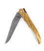 Laguiole Tribal pliant 12cm plein manche en ivoire de mammouth, platines guillochées et lame damas carbone