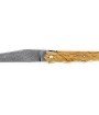 Laguiole Tribal pliant 12cm plein manche en ivoire de mammouth, platines guillochées et lame damas carbone