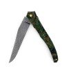 Laguiole Tribal 12 cm Abeille Forgée plein manche en loupe amboine verte, platines guillochées et lame damas carbone
