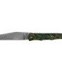 Laguiole Tribal 12 cm Abeille Forgée plein manche en loupe amboine verte, platines guillochées et lame damas carbone