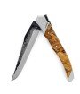 Laguiole Tribal 12 cm Abeille Forgée manche en bois de hêtre échauffé, deux mitres inox, platines guillochées et lame brute de forge