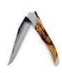 Laguiole Tribal 12 cm Abeille Forgée manche en bois olivier, deux mitres inox, platines guillochées et lame brute de forge