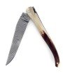 Laguiole 13 cm Abeille Forgée plein manche en pointe de corne, platines inox lame damas inox