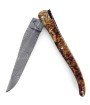 Laguiole 13 cm Abeille Forgée plein manche en loupe d'amboine, platines inox lame damas inox