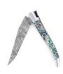 Laguiole 12 cm Abeille Forgée Double Platine manche en abalone et deux mitres inox lame damas inox