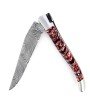 Laguiole 12 cm Abeille Forgée Double Platine manche en molaire de mammouth rouge et deux mitres inox lame damas inox