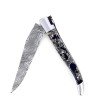 Laguiole 12 cm Abeille Forgée Double Platine manche en pierre de lave et deux mitres inox lame damas inox