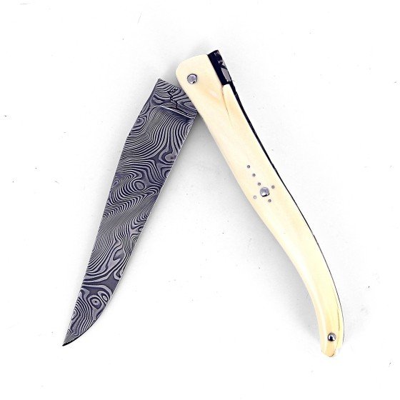 Laguiole 12 cm Abeille Forgée plein manche ivoire de phacochere et platines inox lame damas inox