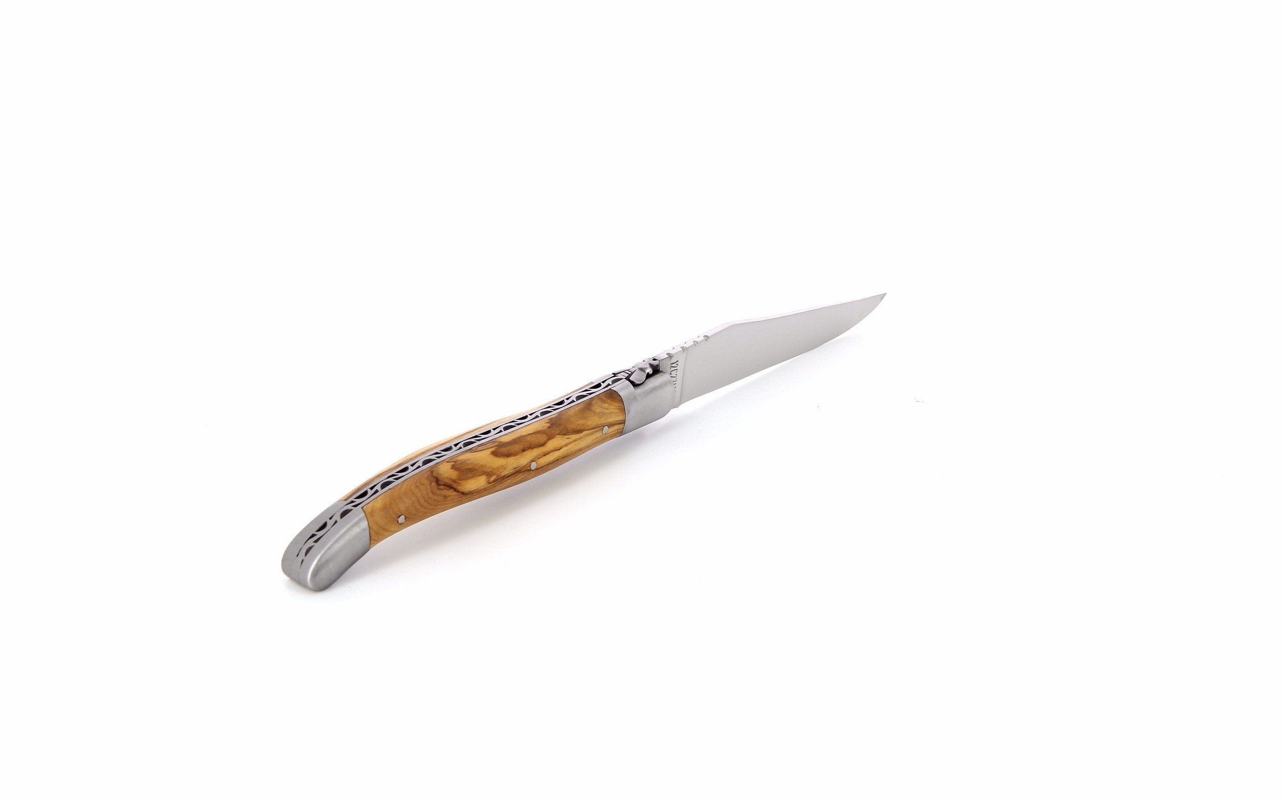 Laguiole pliant 10 cm, manche en genévrier, mitres inox brossées