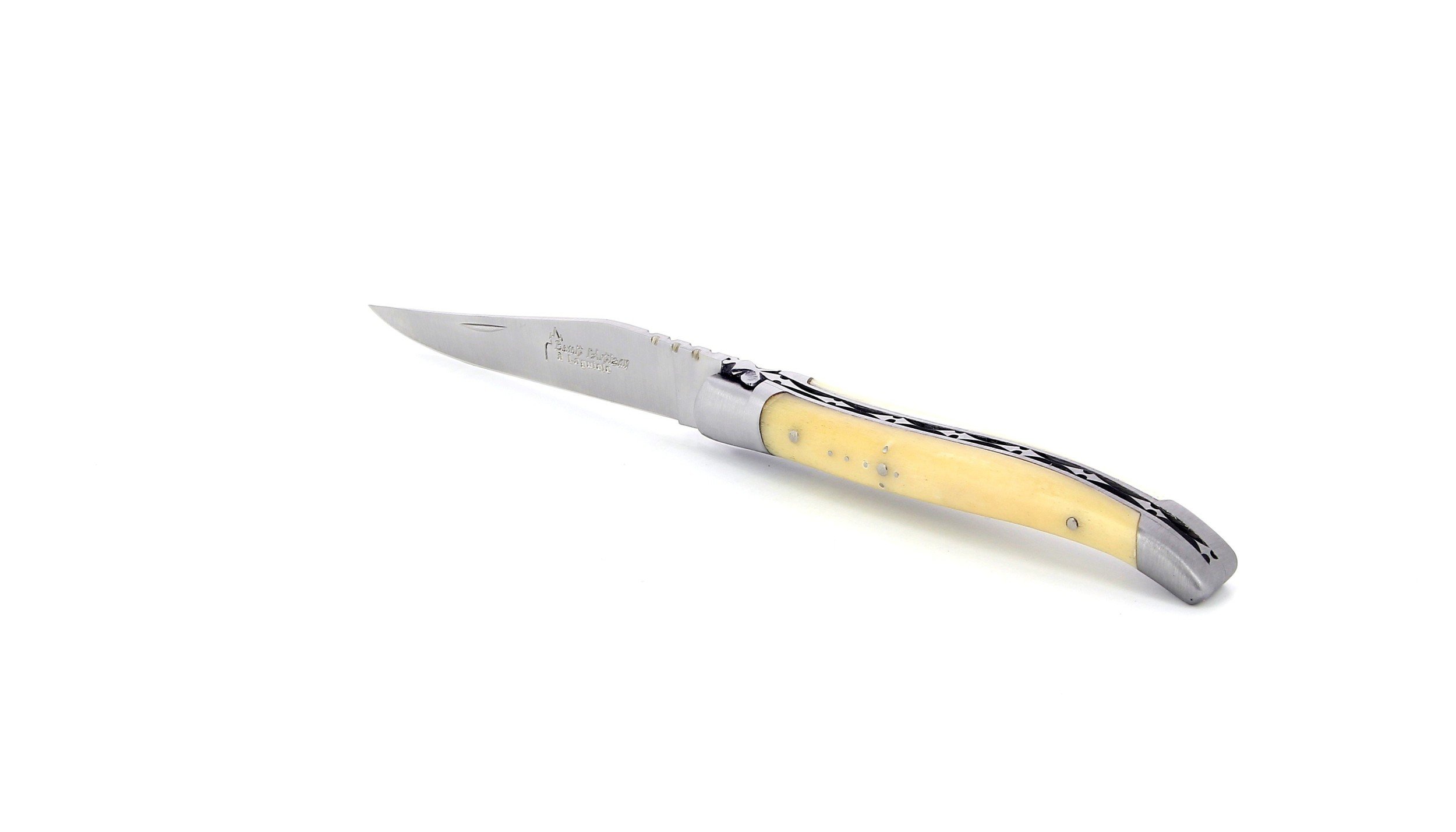 Laguiole pliant 10 cm, manche en os, mitres inox brossées