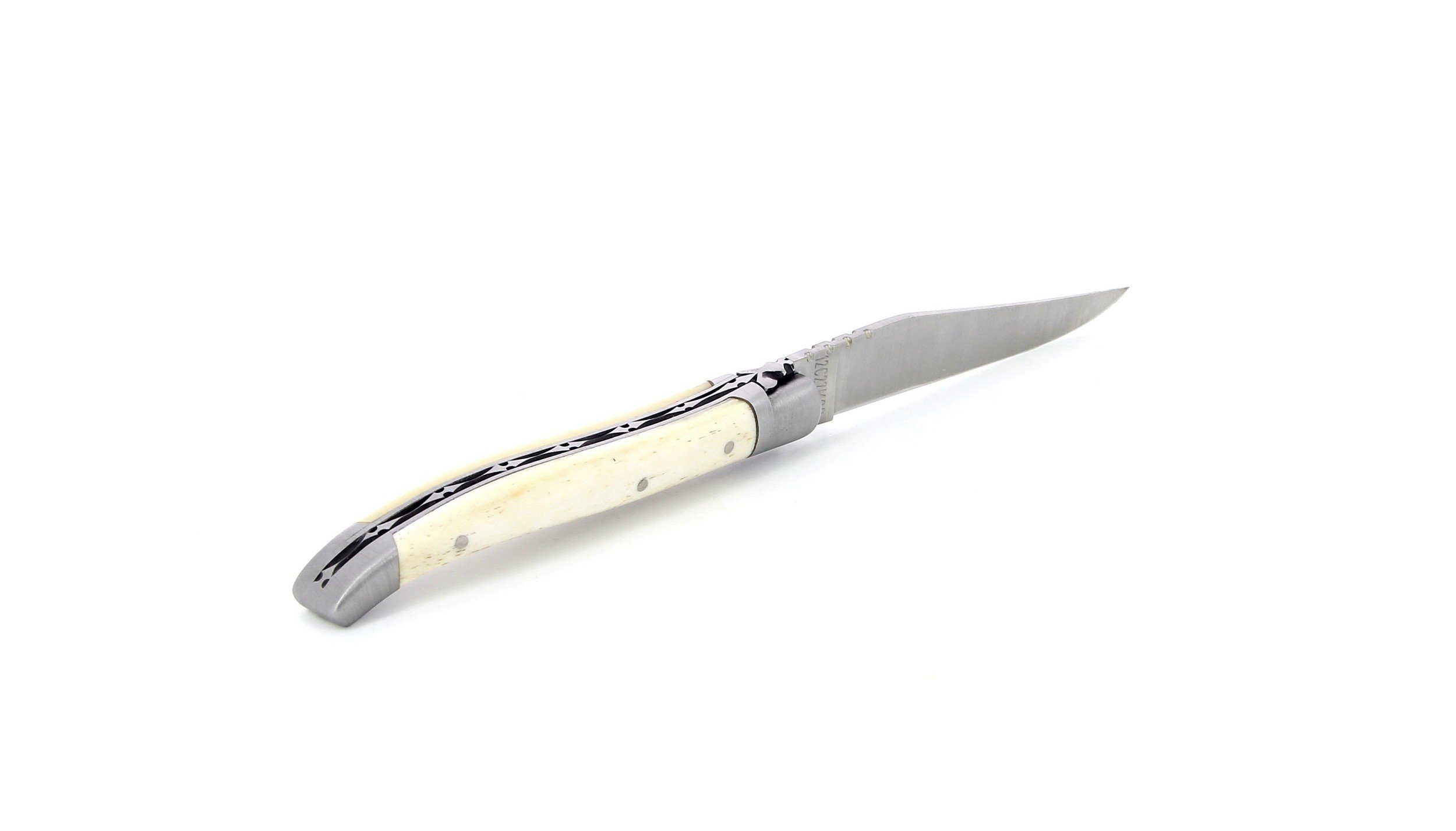 Laguiole pliant 10 cm, manche en os, mitres inox brossées