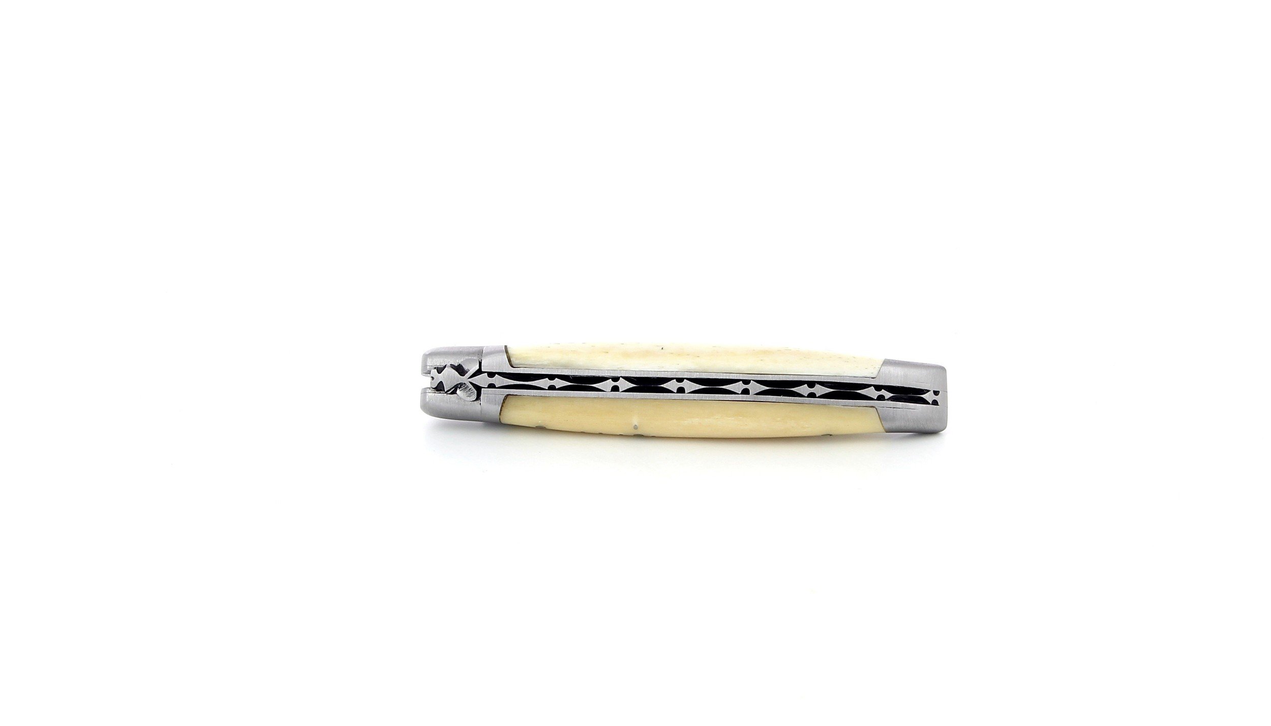 Laguiole pliant 10 cm, manche en os, mitres inox brossées
