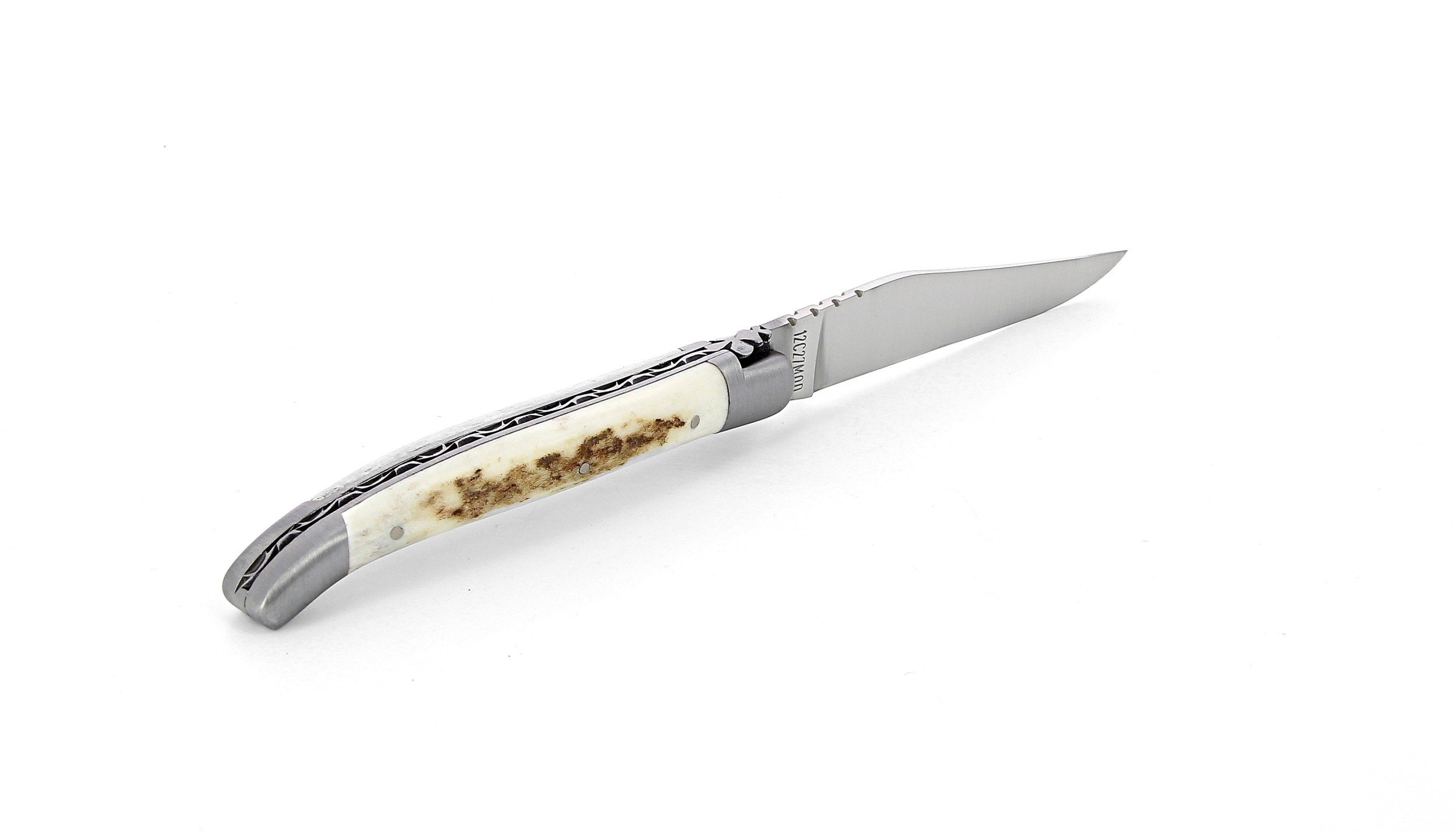 Laguiole pliant 11 cm, manche en bois de cerf, mitres inox brossées