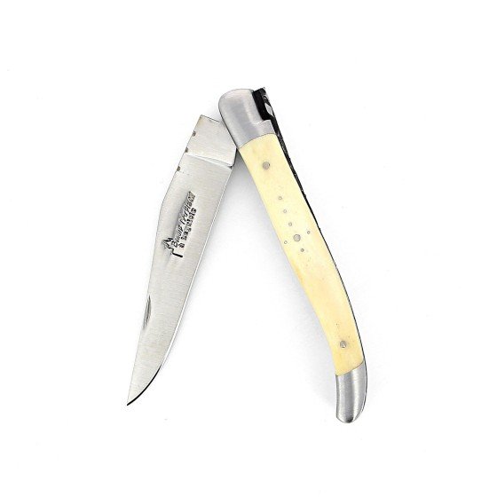 Laguiole pliant 11 cm, manche en os, mitres inox brossées