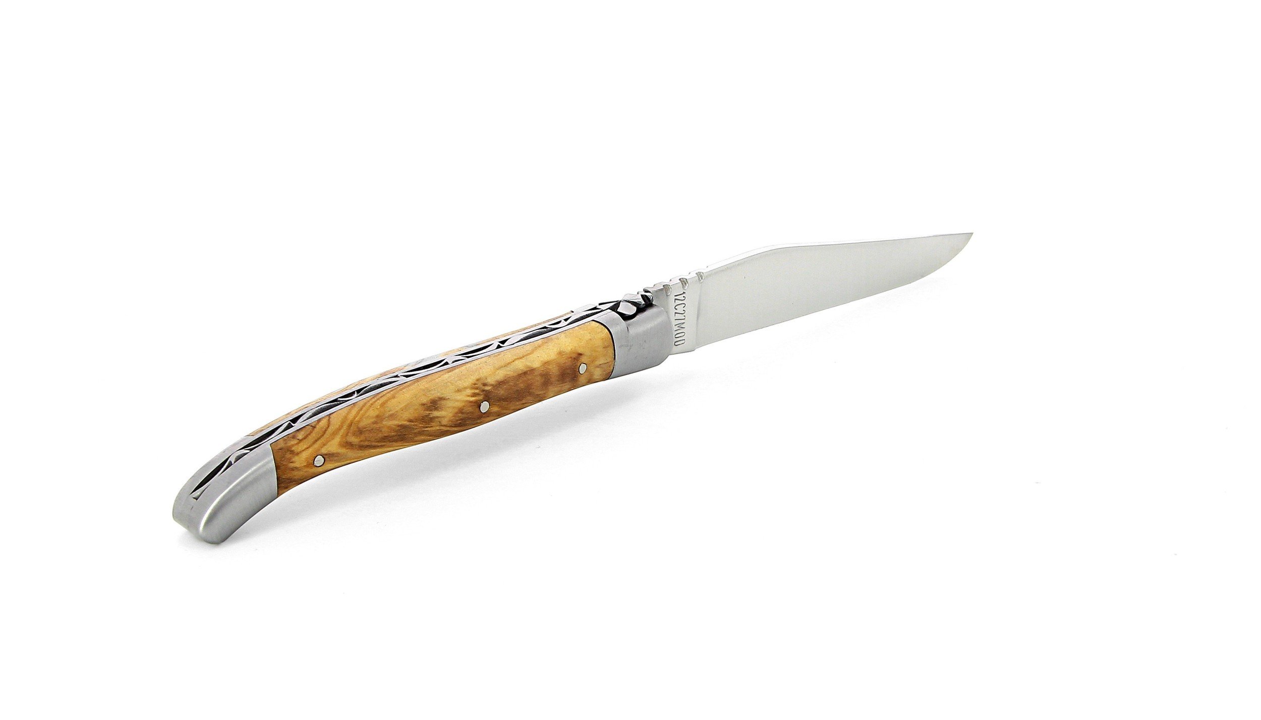 Laguiole pliant 11 cm, manche en olivier, mitres inox brossées
