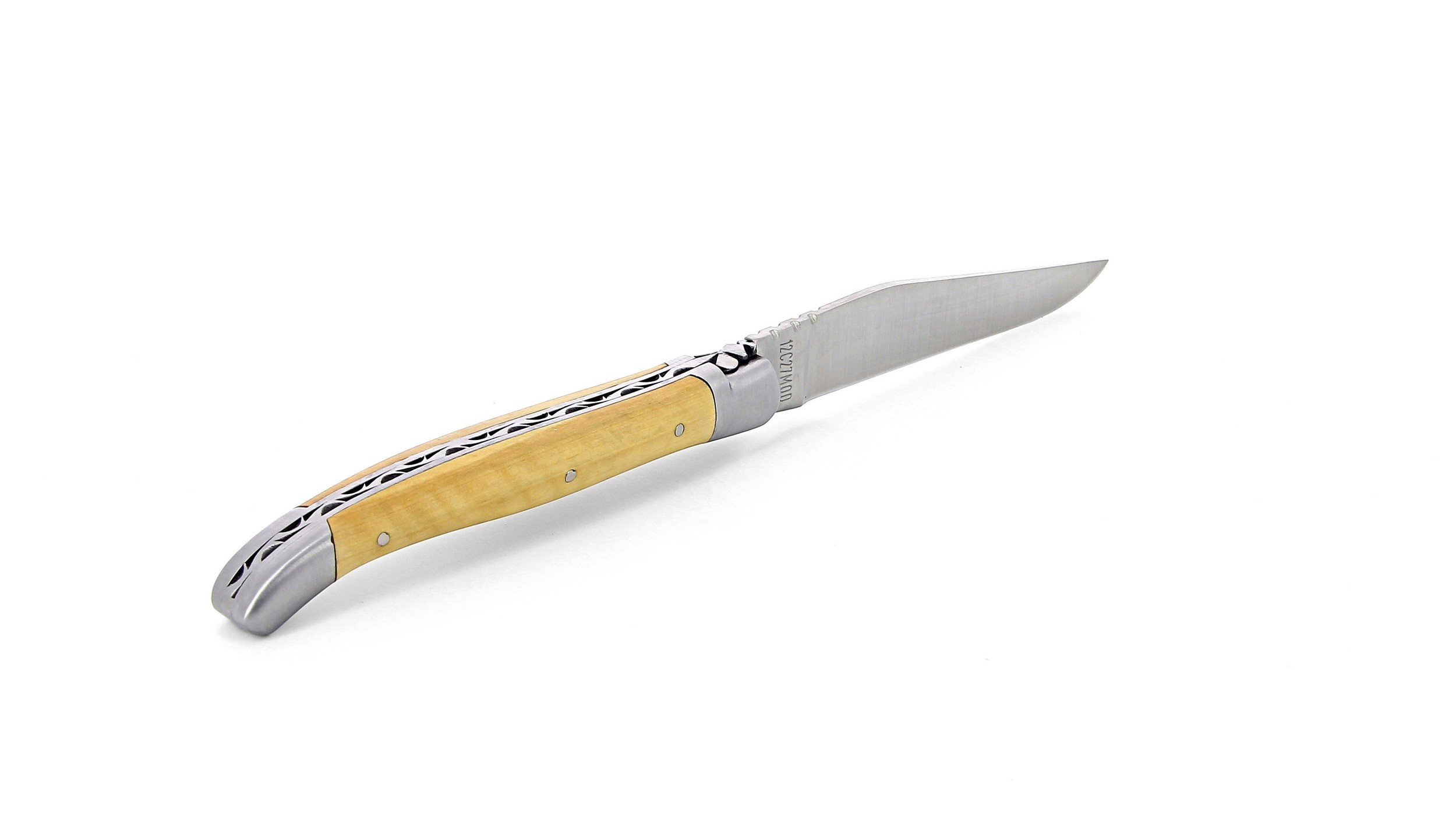 Laguiole pliant 11 cm, manche en buis, mitres inox brossées