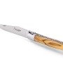 Laguiole pliant 12cm, manche en olivier, mitres inox brossées