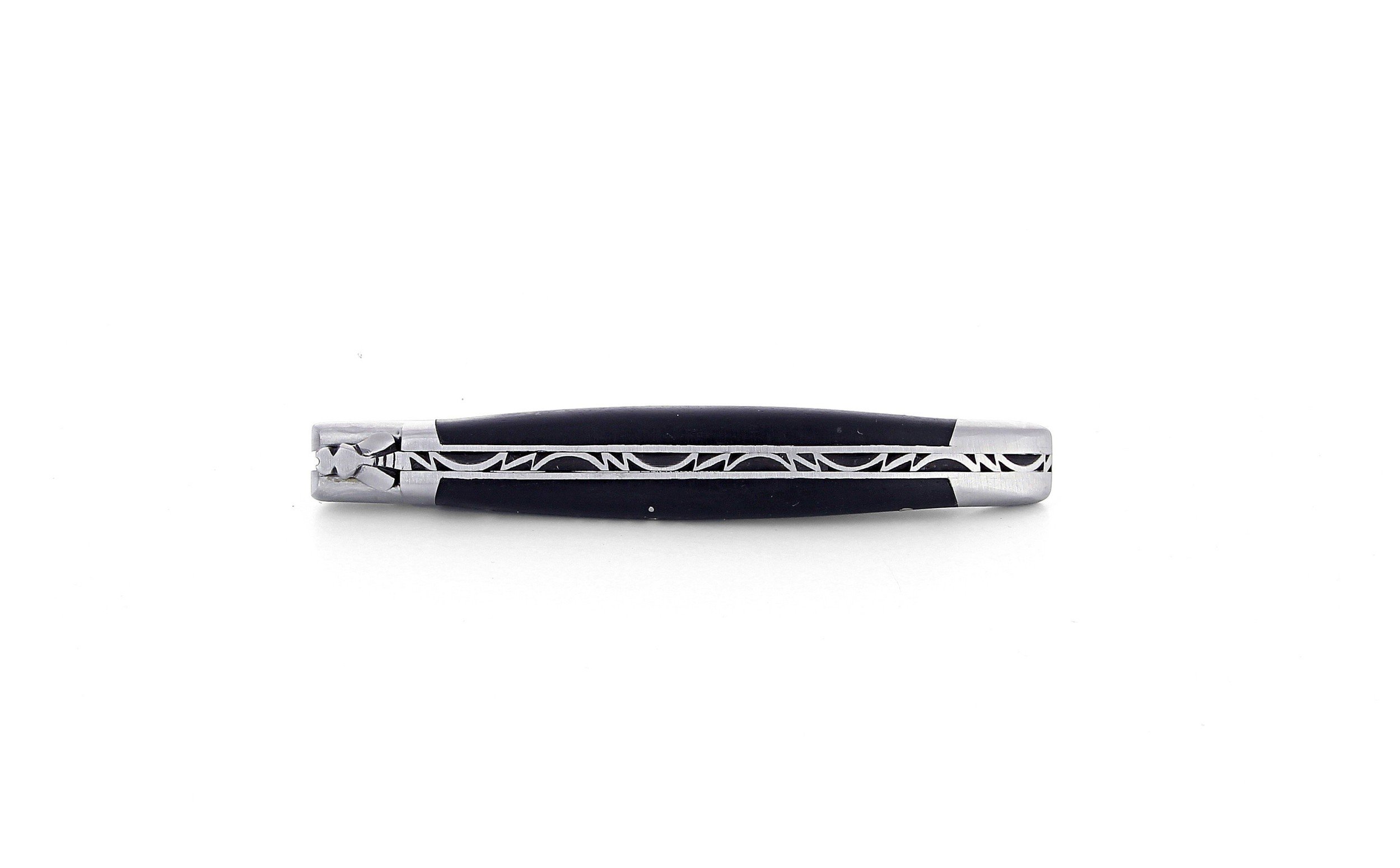 Laguiole pliant 12cm, manche en ébène, mitres inox brossées