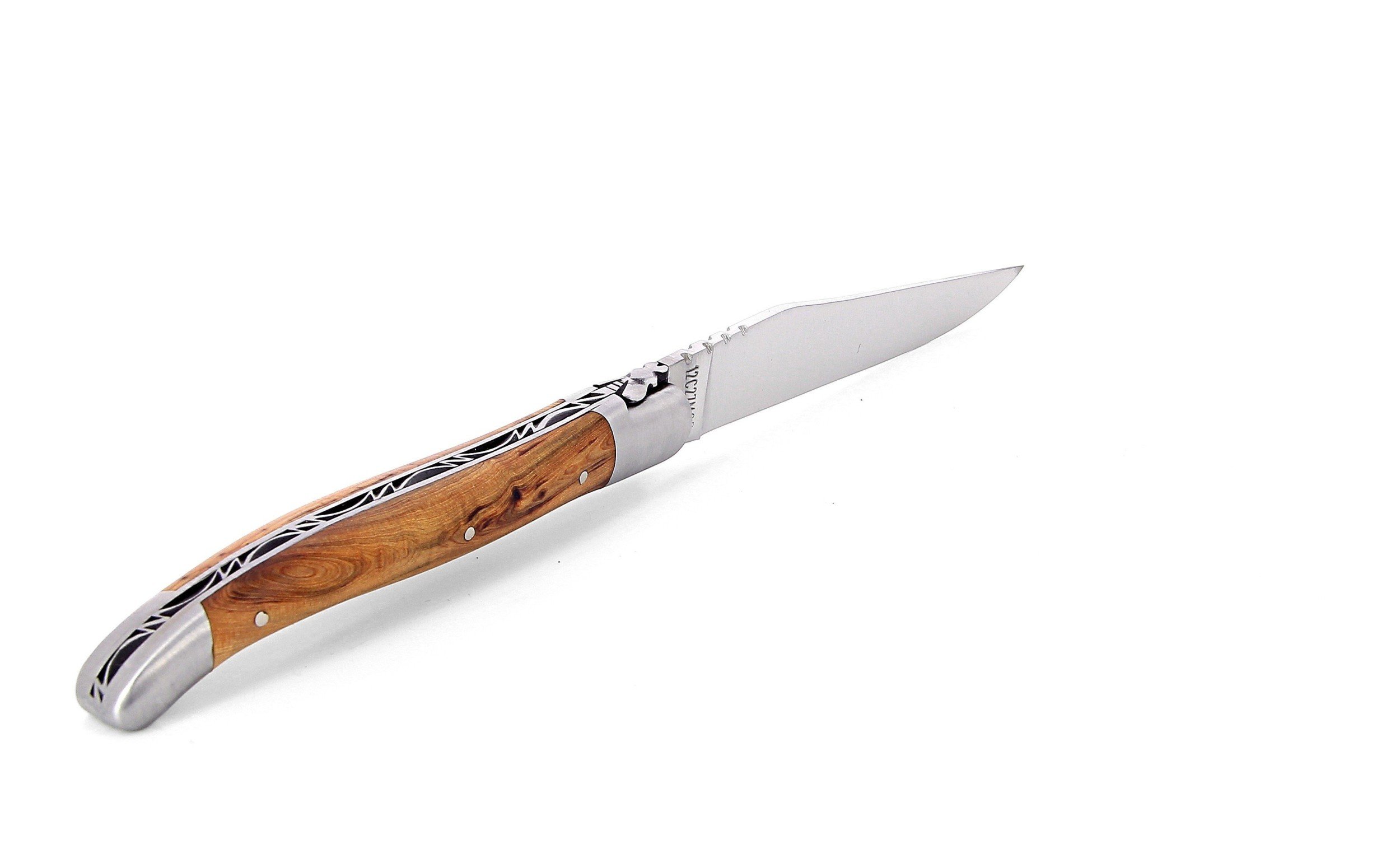 Laguiole pliant 12cm, manche en genévrier, mitres inox brossées