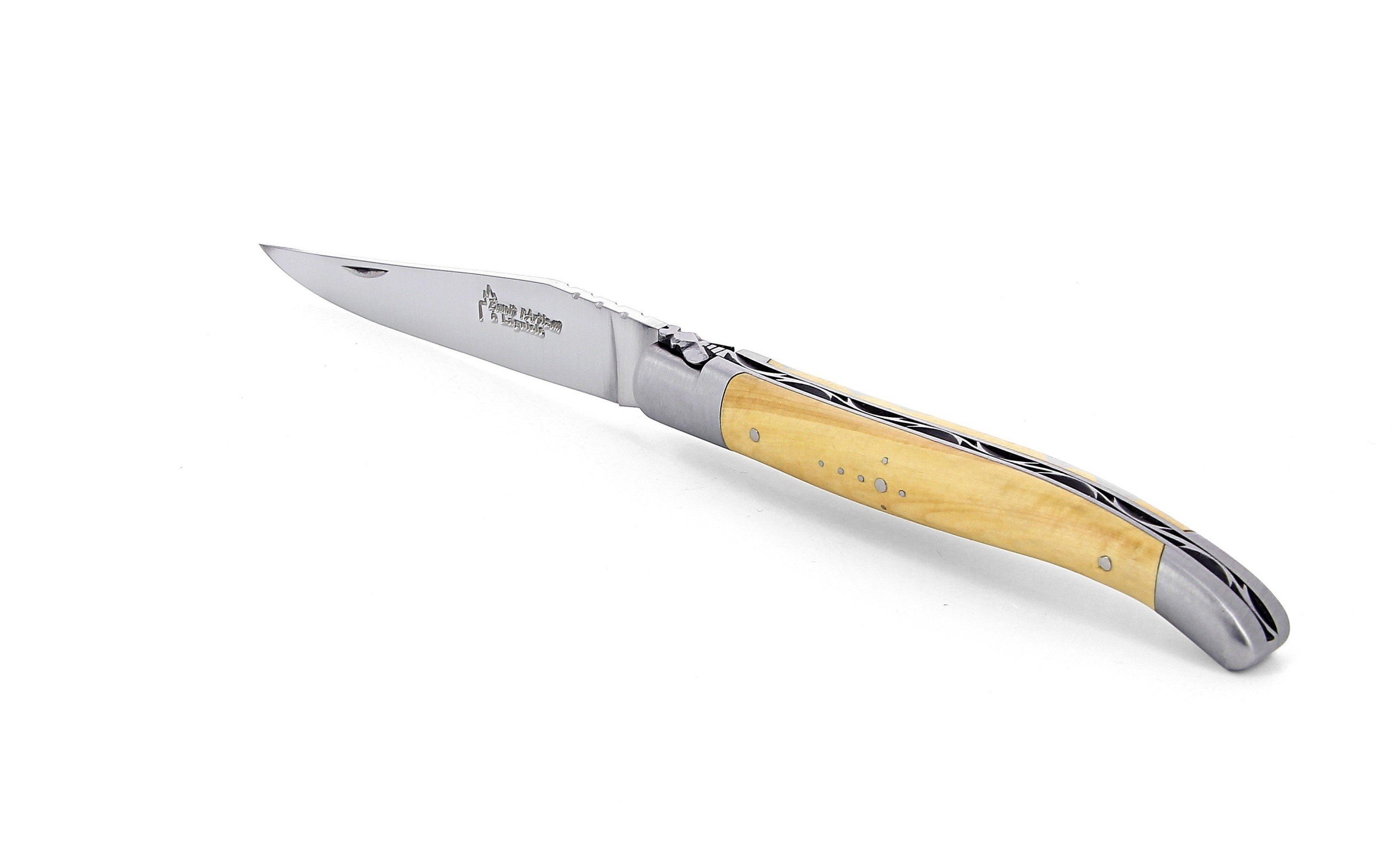 Laguiole pliant 12cm, manche en buis, mitres inox brossées