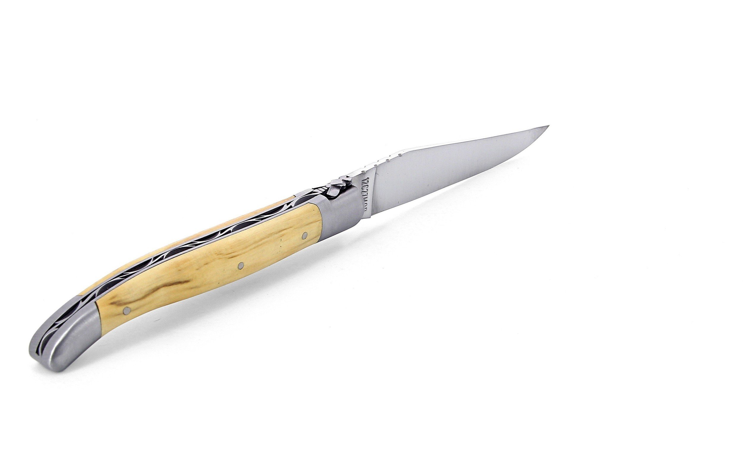 Laguiole pliant 12cm, manche en buis, mitres inox brossées