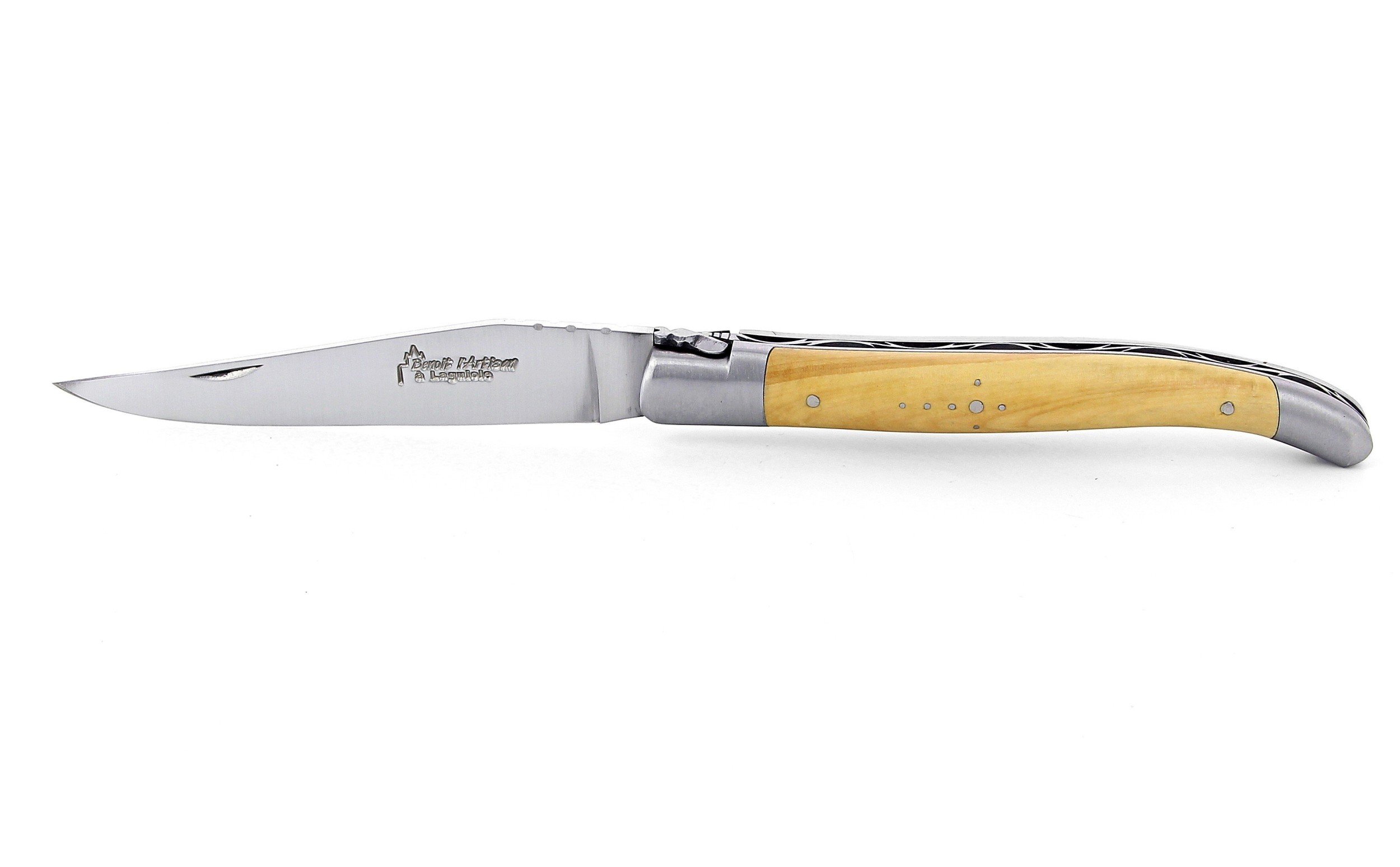 Laguiole pliant 12cm, manche en buis, mitres inox brossées