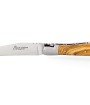 Laguiole pliant avec tire-bouchon, 12 cm, manche en olivier, mitres inox brossées